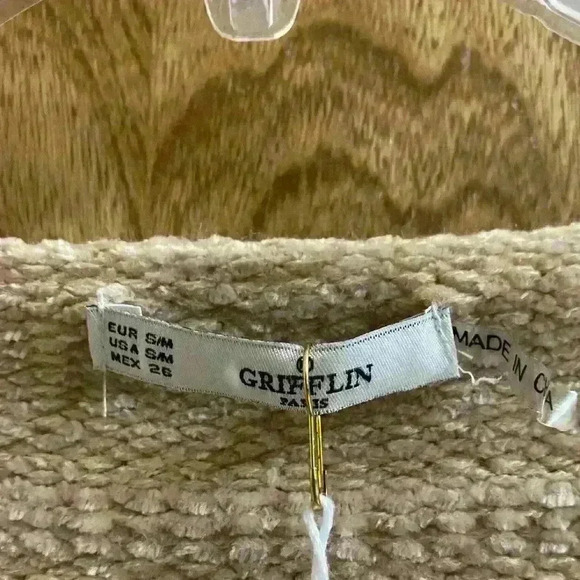 Grifflin Distressed Ripped Sweater with Multicolored Sequins Tan Size S/M Soft - Picture 2 of 12